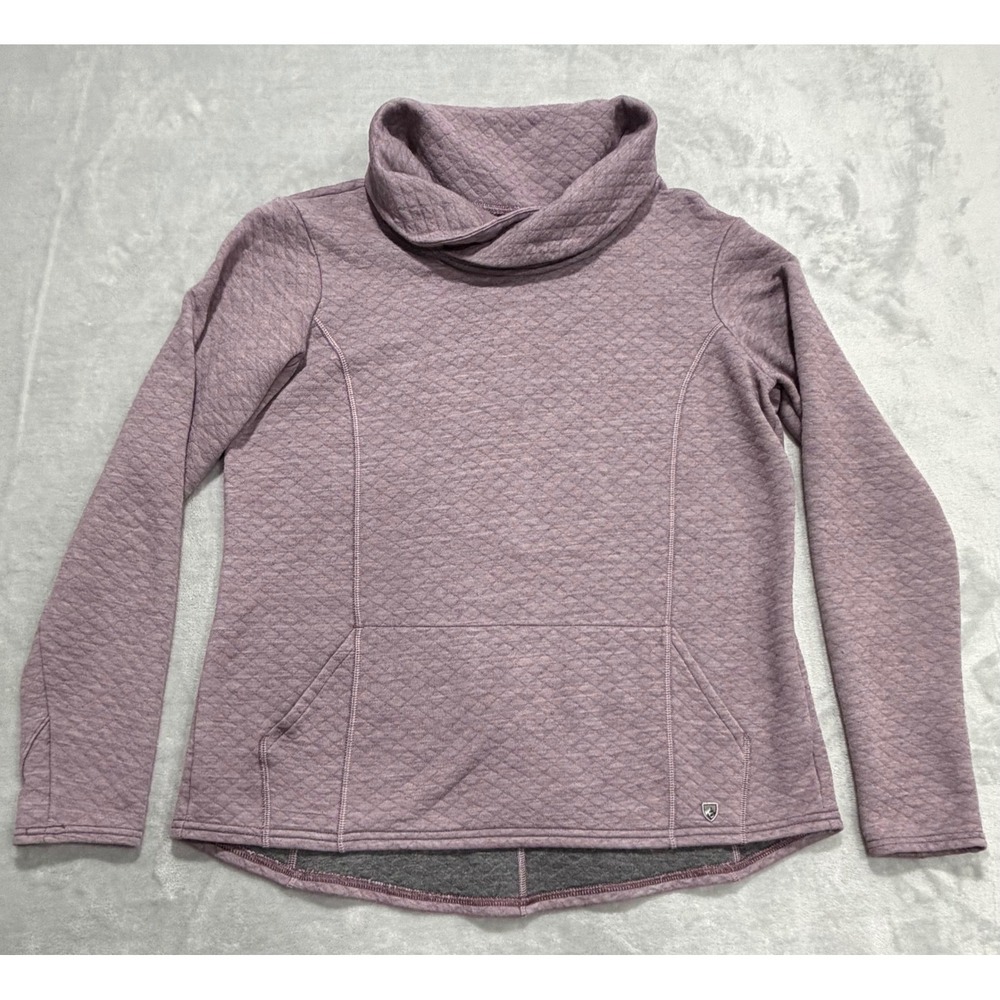 KUHL Womens Athena Cowl Neck Quilted Merino Wool Blend Pullover Large Purple